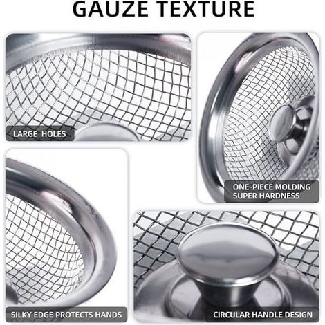 Crépine d'évier de cuisine - - Acier inoxydable - 2 pièces - Adaptée salle de bain - Drainage efficace (1/4)