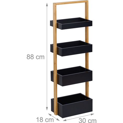 Étagère de salle de bain compacte 4 compartiments rangement cosmétiques cuisine 60 x 30 x 80 cm en bambou naturel (1/3)