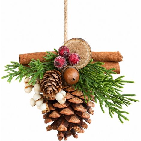 Décorations de Noël à suspendre au sapin, cloches, bois de cerf, nœuds et pommes de pin assortis, pendentif pomme de pin rouge, or et blanc (1/5)