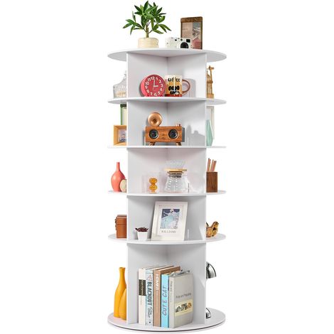 Étagère à chaussures rotative à 5 niveaux, présentoir à chaussures rotatif à 360°, organisateur sur pied de type plateau tournant pour 20 paires, pour chambre, salon, entrée, dressing, blanc (1/5)
