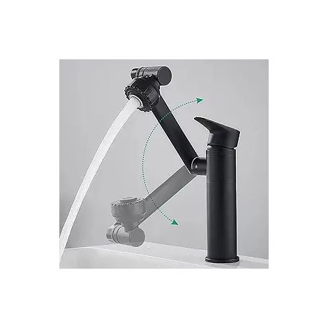 Robinet de lavabo universel rotatif multifonctionnel en acier inoxydable pour eau chaude et froide, peinture noire (1/5)