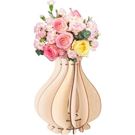 Kit vase 3D en bois à assembler soi-même, support pour bouquet, 19 trous, déco vintage pour cuisine, salon ou bureau. (1/5)