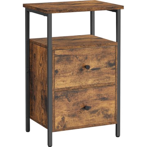 Songmics – Table de chevet 2 tiroirs – Panneaux d’aggloméré et acier – Dimensions 38 x 28 x 60 cm – Couleur marron rustique et noir – Style industriel