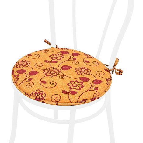 Cuscino Sedia Rotondo Morbido Lavabile Laccetti Fissaggio Fiori Vettoriali 100% Made In Italy - Arancione