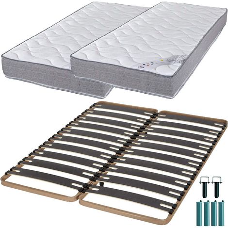 Matelas mousse + Sommier métal C310 2x90x190 Wave - Hauteur 19 cm - Soutien ferme (1/5)