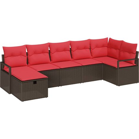 Maison Exclusive - Sofa Set mit Kissen 7 pcs Braun und Rot Poly-R