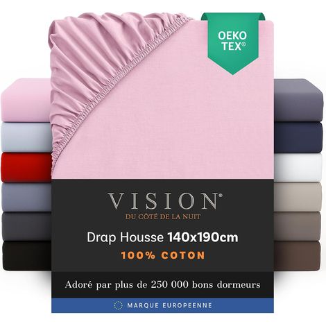 Drap Housse 140x190 cm - 100% Coton Rose - Tissage 57 Fils - Coins Élastiqués - Matelas 25 cm (1/5)