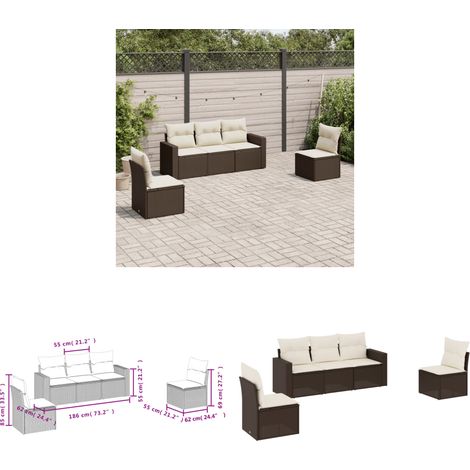 5-tlg. Garten-Sofagarnitur mit Kissen Braun Poly Rattan - Gartensofas - Outdoor Möbel - Lounge Set - Gartenmöbelset - Rattan Sofa - Home & Living (1/3)