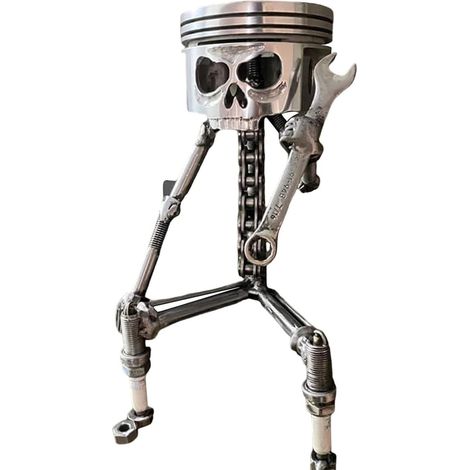 Sculpture décorative en forme de crâne, style gothique, crâne à piston sculpté à la main, décoration murale gothique pour bureau ou maison, idéale pour les passionnés d'automobile (14 x 7 cm). (1/3)