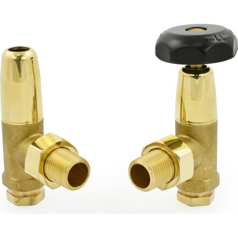 West Old School Black and Brass Radiator Valve and Lockshield 1/2 Inch - Un-Lacquered Brass (1/5)