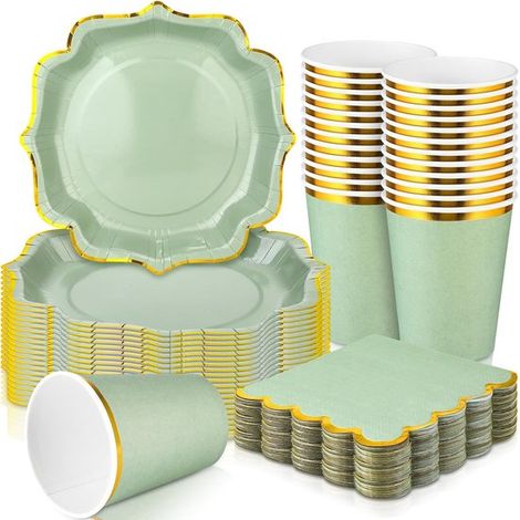 Set de vaisselle jetable 80 pièces - Assiettes, gobelets et serviettes - Motifs festifs - Imperméable - Pour mariage et anniversaire - 20 assiettes, 20 gobelets, 40 serviettes (1/5)
