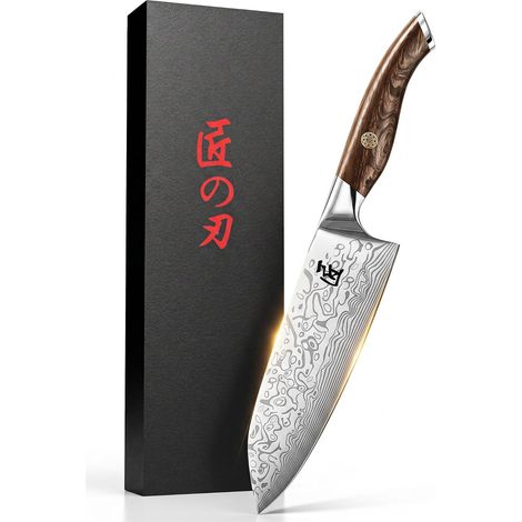 Couteau Santoku 18 cm VG10 Damas, 67 Couches, Manche Bois Pakka (1/5)