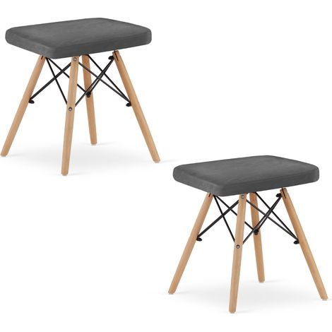 Lote de 2 taburetes Valora PEKO de terciopelo gris con patas de madera, diseño moderno (1/5)