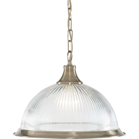 American Diner Suspension - laiton antique et verre strié transparent E27 maxi 60w diam 34cm haut 120cm. (1/2)