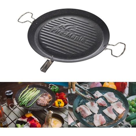 Plaque à Griller Camping Antiadhésive Portable Extérieure Poêle à Griller pour Cuisinière BBQ Gaz Poêle à Griller pour Camping Surfaces Rainurées 31 X 31cm (1/5)