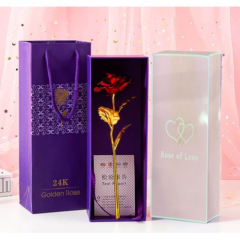 Rose Artificielle - Diamètre 7,5 cm Hauteur 25 cm - Boîte Cadeau Incluse - Pour Fête des Mères Noël Anniversaire Saint-Valentin - 1 Pièce (1/2)