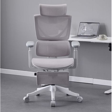 Silla de oficina ergonómica gris de malla transpirable con soporte lumbar - CHICFURN (1/5)