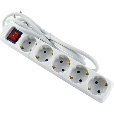 WURKO base 5 tomas cable 3 x1,5 mm c/interruptor , Base múltiple 5 enchufes con protección para niñosPlásticoLargo del cable 1,5 mBlancoCable H05VV F, 3G1Con in (1/3)
