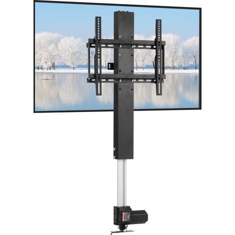Support TV motorisé avec course de 71,1 cm, compatible avec les téléviseurs de 66 x 44,8 cm. Hauteur réglable par télécommande jusqu'à 71,1 cm. Charge maximale : 59,9 kg. (1/5)