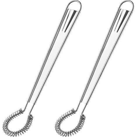 2 Pcs Stainless Steel Kitchen Whisk Manual Egg Beater Mini Spring Coil Egg Whisk Creamy Mixer Whisk Mixer for Cooking Baking Milk Tea