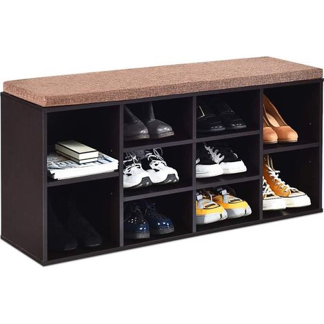 COSTWAY Librería Banco Zapatero para 10 Zapatos con Asiento de Cojín Extraíble Estantería de Aglomerado Estante Multiusos para Pasillo Entrada Dormitorio Salón (Marrón Oscuro) (1/5)