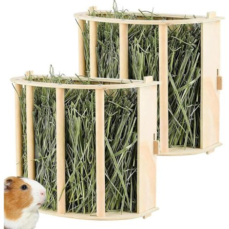 2 pièces porte-foin pour lapins, cobayes, hamsters et chinchillas – mangeoire anti-gaspillage en métal avec fixation murale et base stable (1/5)