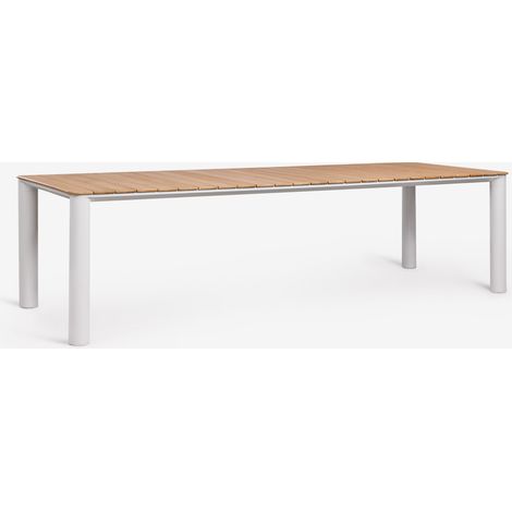 SKLUM Rechteckiger Gartentisch aus Aluminium und Teakholz Sirka Gardenia Weiß 285 x 105 cm
