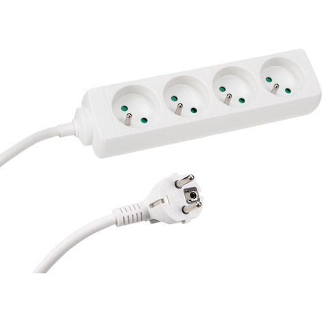 Perel Steckdosenleiste mit 4 Typ-E-Steckdosen und Kindersicherung, 5 m H05VV-F 3G1.5 Kabel, 3680 W, kompakte Verlängerungsleiste für den Innenbereich, weiß, IP20, 16 A, 230 V (1/5)