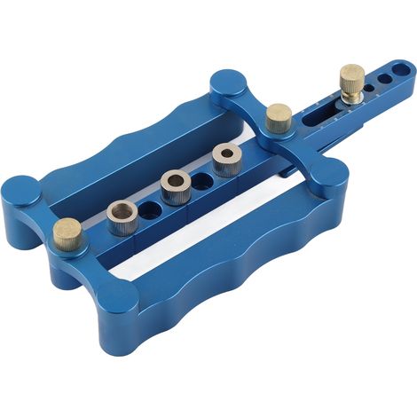 Set mit 1 blauer gerader Bohrschablone für die Holzbearbeitung, Positionierungswerkzeug für runde Dübel, präzises Bohren für Heimwerkerprojekte mit Holz. (1/5)