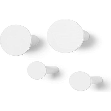 Blomus Set di 4 ganci da parete in classico bianco, alta qualità, materiale di fissaggio incluso, design moderno, 2 pezzi diametro 8,5 cm, 2 pezzi diametro 5 cm, altezza 45 mm, bianco, 65798
