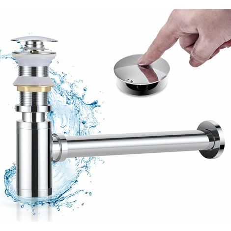 Sifone per lavello con piletta di scarico a scomparsa senza troppo pieno, set di scarico e sifone per bagno, kit di sifone per lavello dal design automatico in ottone massiccio, cromato