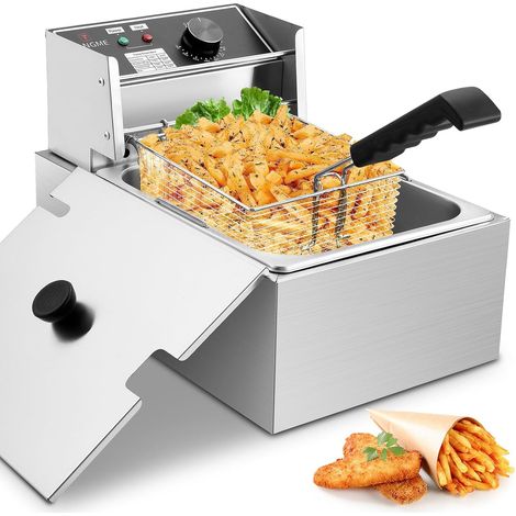 Friteuse avec Panier 10L 1700W Friteuses Électriques en Acier Inoxydable Épaissi 0,8mm Grande Capacité pour Usage Domestique et Commercial avec Limiteur de Température (1/5)