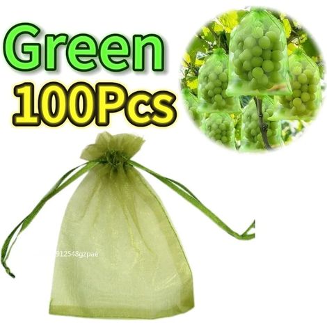 (Vert - 100 pièces, 20 x 30 cm) Sacs de protection pour fruits avec cordon de serrage, réutilisables, en filet anti-insectes, pour arbres fruitiers et plantes - Fournitures de jardinage (1/4)