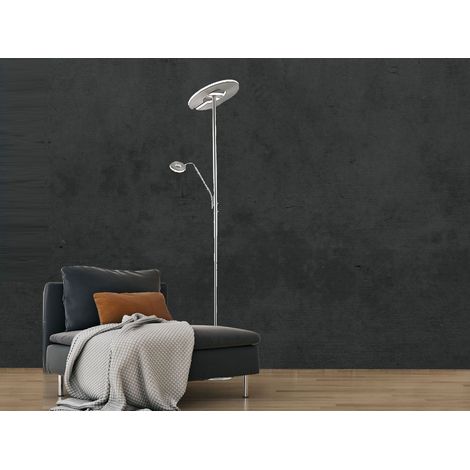 LED Deckenfluter DENT Silber mit Leselampe dimmbar, Höhe 180cm (1/5)