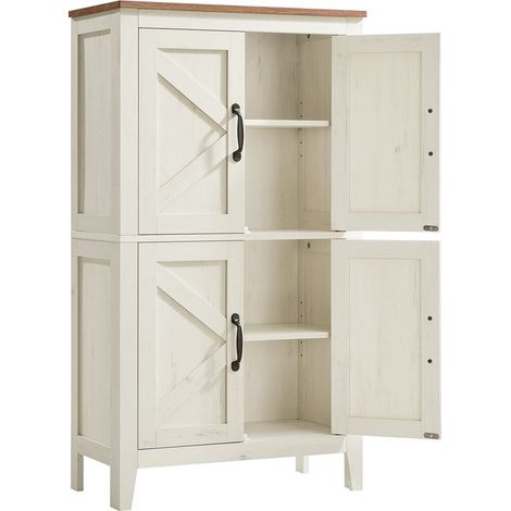 Vasagle – Buffet haut avec portes coulissantes – Armoire de rangement style ferme – Étagères réglables – Blanc rustique – Dimensions 30x60x110 cm