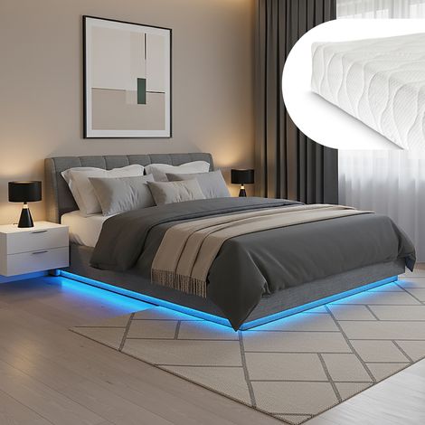 LED Polsterbett Tröstiar mit Matratze 180x200cm Anthrazit [en.casa]