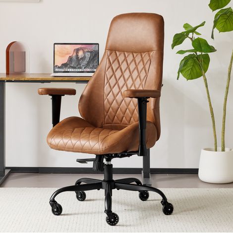 Sedia da ufficio ergonomica in pelle marrone 65,8x49,8x117,1 cm FLORAGRACE (1/5)