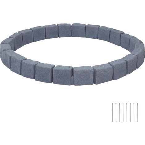 Mophorn Bordure de Jardin Imitation Pierre 4,7 m - Bordure de Parterre en Plastique PE, Ensemble de 4 Sections avec 6 Briques par Section 1190x100x155 mm, 8 Piquets, Installation Facile, Gris Grès (1/5)