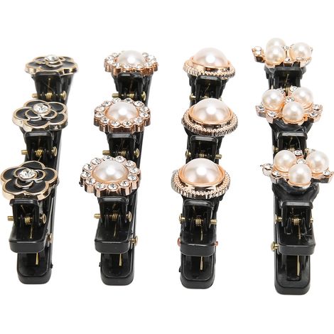4PCS Pinces à Cheveux Tressées Strass Scintillants Élégants Pinces Canard Décoratives pour Femmes (1/5)