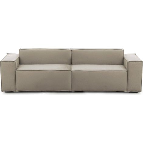 Talamo Italia - Divano fisso 3 posti Argo, Divano componibile lineare, Sofà moderno da soggiorno in tessuto, 100% Made in Italy, Cm 260x95h70, Tortora