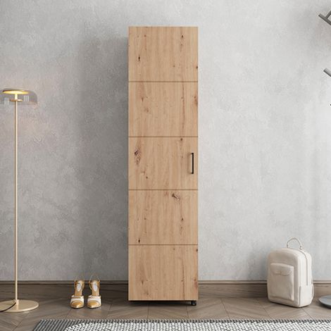 Zapatero Visby, Mueble Guardazapatos 10 Estantes, Una Puerta, Doble Capacidad, Ruedas, 46x33x185h cm Roble Marrón Nudos (1/5)