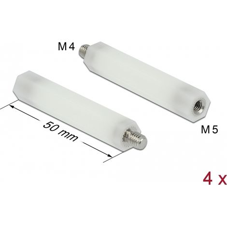 Delock Separador M5 x M4, hexagonal, interior / exterior, 50 mm natural 4 piezas