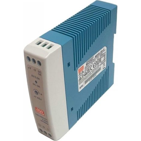 MW MEAN WELL MDR-20-5 Alimentatore Guida DIN 20W 5V 3A Input 220V e 110V Barra Guida DIN Rail Power Supply