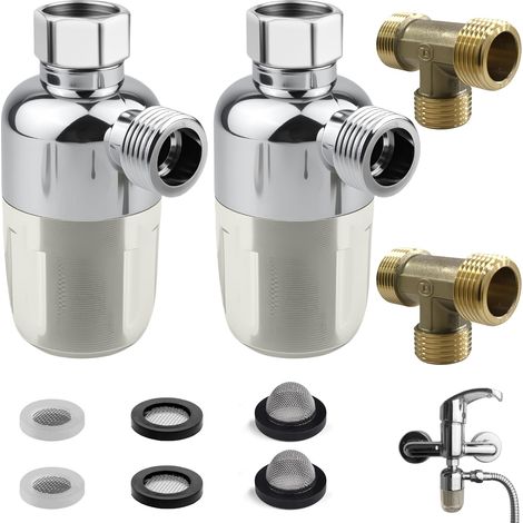 2 pièces Filtre de Douche, Inoxydable Filtre Anti Calcaire Lave Linge Préfiltre pour Système D'eau Avec Raccord de Tuyau D'eau à 3 Voies Pour Machine à Laver, Robinet, Toilettes (1/5)