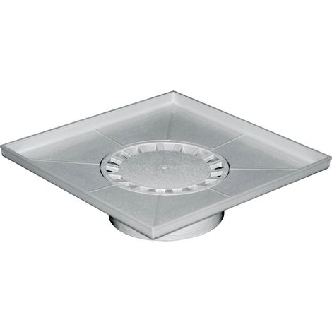 First Plast – Receveur de douche PVC siphonné 400x400 – Sortie Ø90-100-110 – Grille avec cloche – Fond nervuré pour écoulement central (1/5)