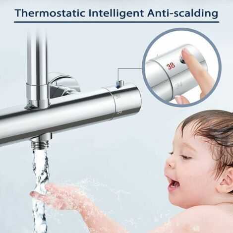 Mitigeur douche thermostatique 2 sorties en laiton, robinet thermostatique de douche avec double sortie haut G3/4 BSP (26.4 mm) et bas G1/2" BSP (21 mm).-INHHUB (1/5)