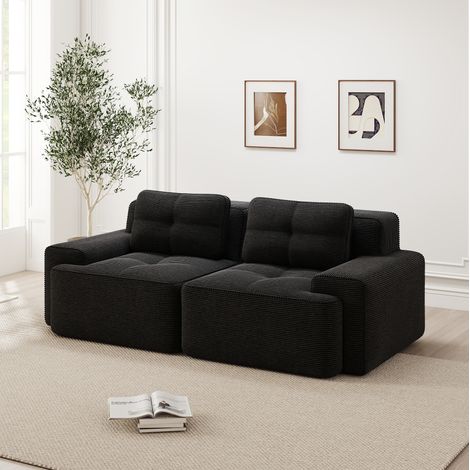 Canapé modulaire 74 cm noir en velours côtelé avec assise profonde (1/5)