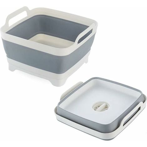 Tigrezy-Bassine Pliable, Lavabo Pliable avec Bouchon de Vidange et Poignées de Transport, Grande Capacité de 9L, évier de Camping-Car pour Légumes, Fruits, Aliments, Lessive (Gris) (1/5)