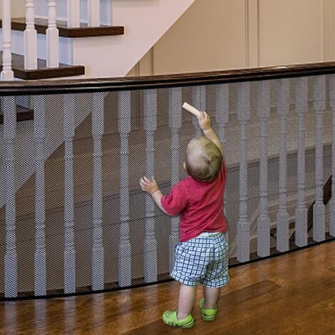 Filet de sécurité pour rampe d'escalier 79 × 300 cm – Maille résistante aux intempéries – Installation facile avec boucles de suspension (1/3)