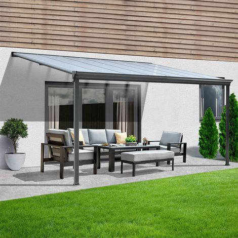 HOME DELUXE - Terrassenüberdachung SOLIS - Grau - B/T/H: 312 / 320 x 300 / 303 x 278 / 226 cm - inkl. Hohlkammerplatten, Montagematererial I Carport Pavillion Pergola Terrassendach Pergola Überdachun (1/6)